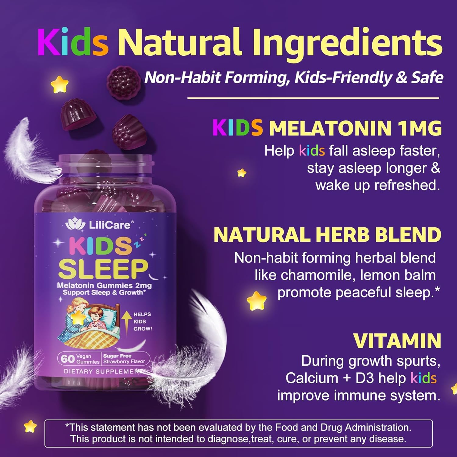 Kids Sleep Gummies, Kid Calcium Gummies + D3, Sleep Aid, Kid Ashwagandha Gummy, Phosphatidylserine, L-Theanine for Brain Focus, Unwind, Sweet Dream Magic Supplement for Kids Parents, 2Pack - Image 8