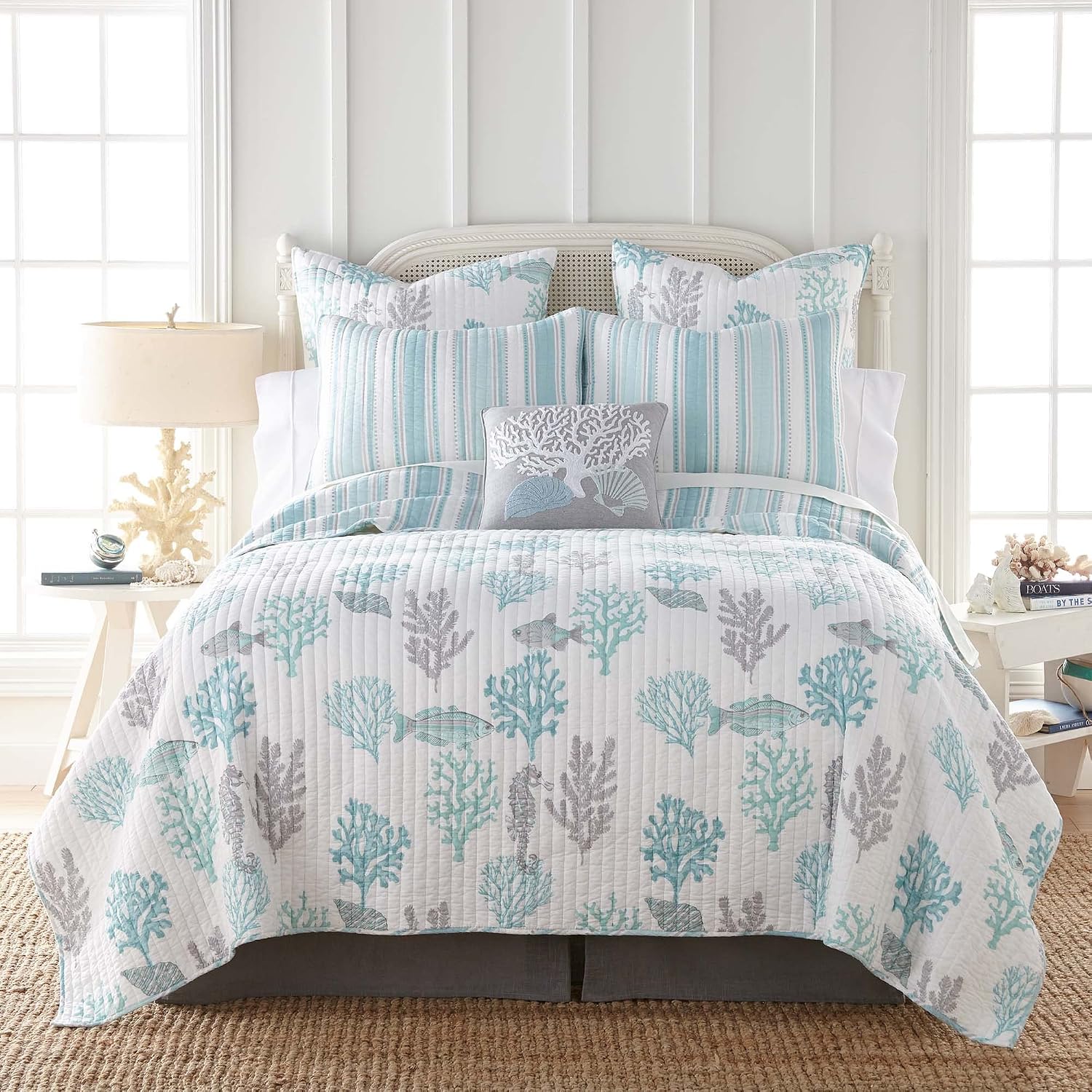 Levtex Home Cape Coral Key Full/Queen Quilt Set, Coastal, 100% Cotton, Teal