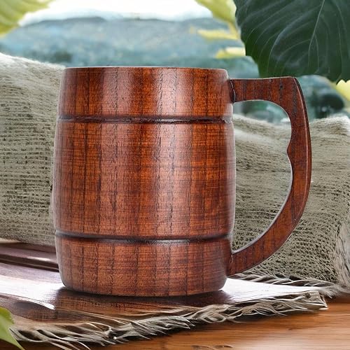 Miniatura 3 de Taza de cerveza de madera, taza de cerveza hecha a mano de 12 oz (13.5 fl oz), taza de té de madera maciza natural para cerveza, café, bebidas