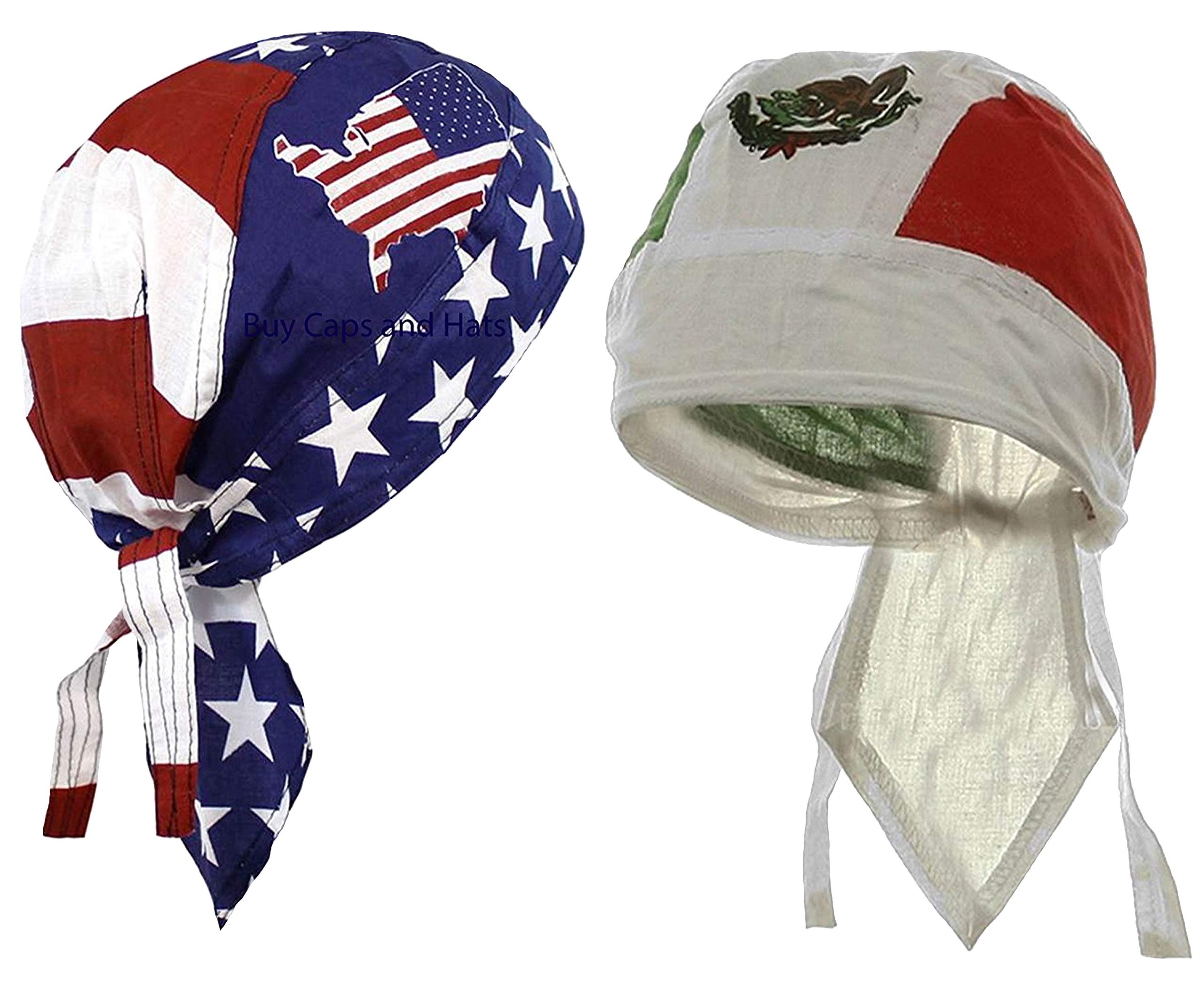 Buy Caps and Hats Mexican American Flag Mexico America Bandana Dorag, Motorcycle Skull Cap