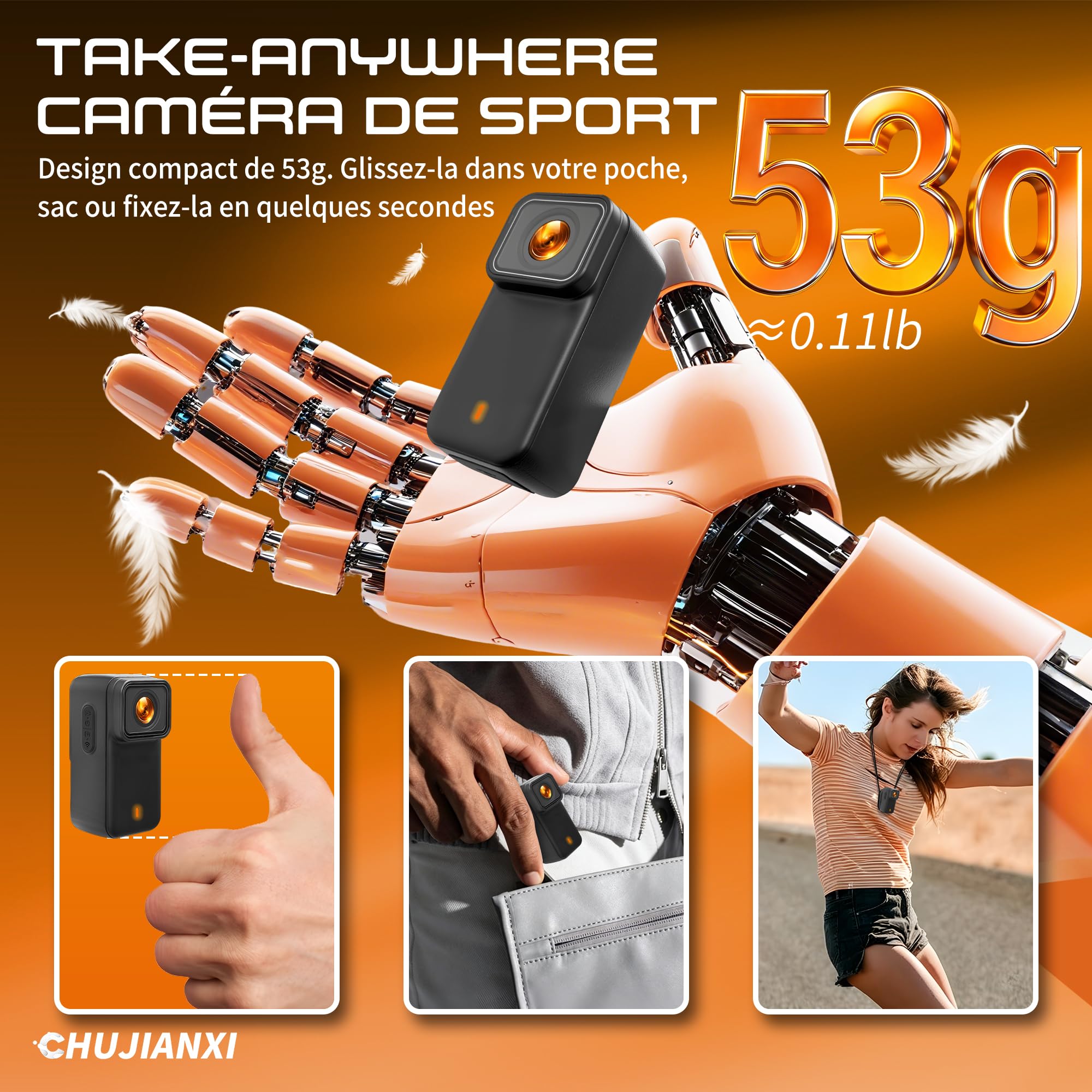 Mini Caméra d'action 4K, Caméra d'action WiFi Étanche | Action Cam Bodycam Magnétique, Mini Camera de Sport, Caméra POV Portable pour Casque Moto Vélo Équitation Ski Sport Running