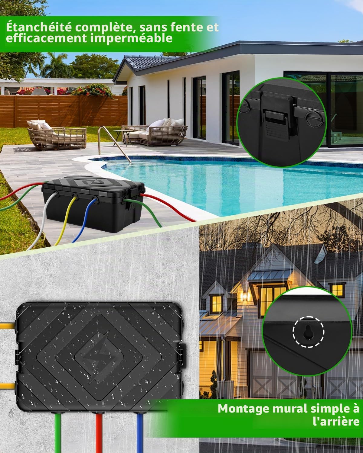 Boîte à Câbles Étanche IP55 Grande Taille, Boite Etanche Electrique Exterieur, Boitier de Protection Électrique Extérieur pour Rallonge, Multiprise, Prise Jardin, Minuterie 32 x 21 x 13 cm, Noir