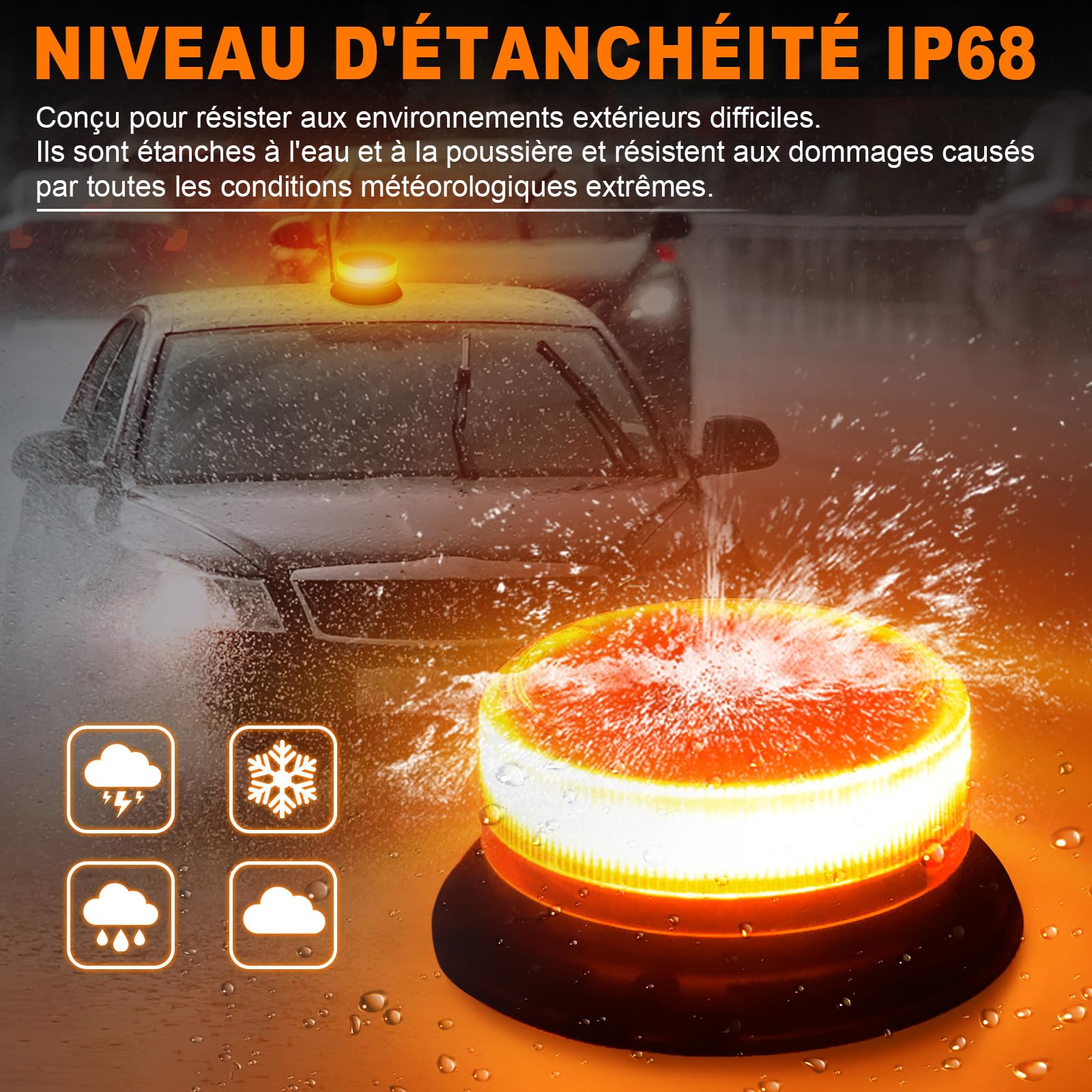 Dinfu Gyrophare LED Sans Fil avec télécommande 12V girophare led vehicule | agricole magnet 9 Modes lumineux avec câble de chargement de voiture et câble USB pour camion voiture véhicule tracteur SUV