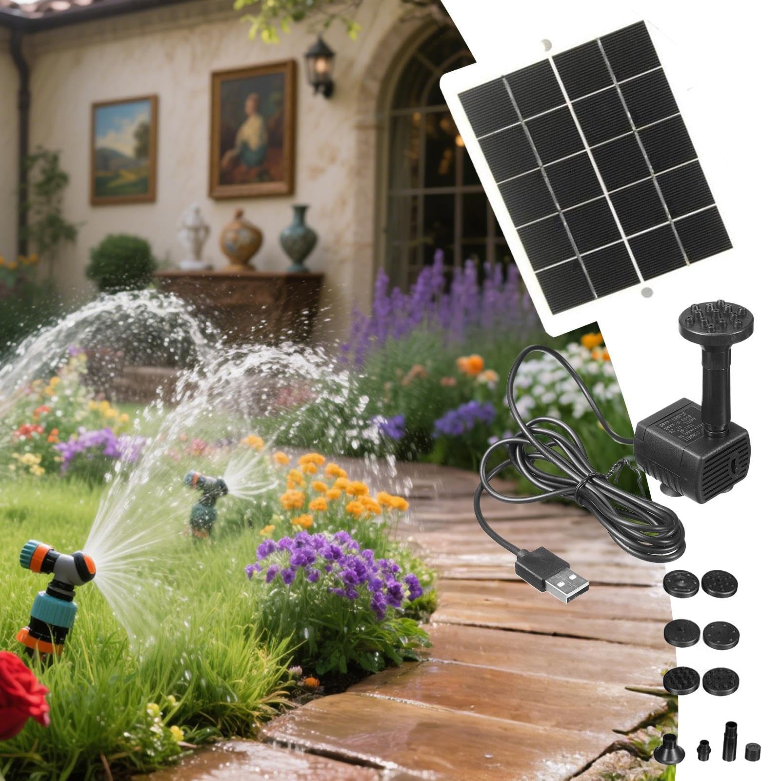 Pompe Solaire - 15W Pompe à Eau Solaire pour Bassins Extérieurs,Décor Résistant aux Intempéries Système d'Arrosage pour Jardin Balcon Bassin Aquarium