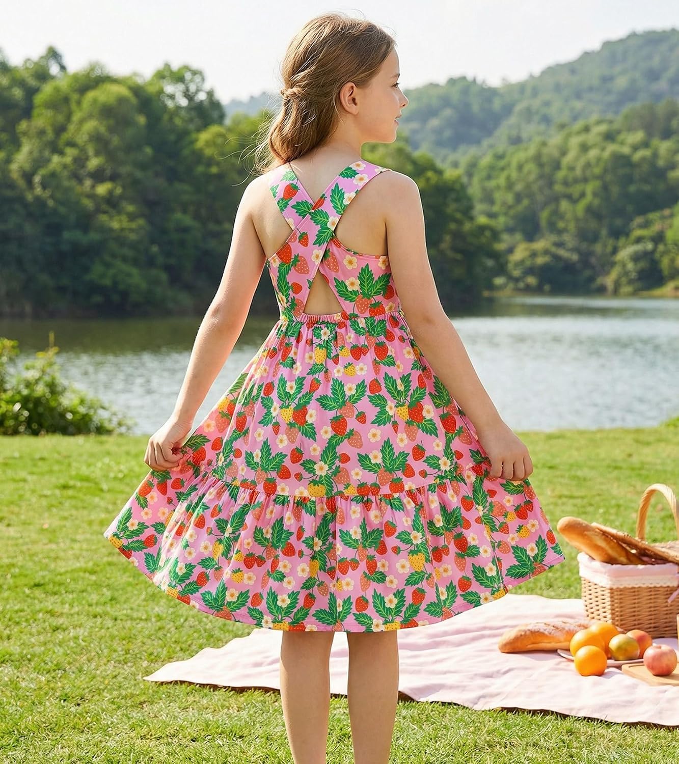 Kids4ever 7-10 Years Girls Dress with Back Criss Cross Sleeveless Kids Summer Sundress