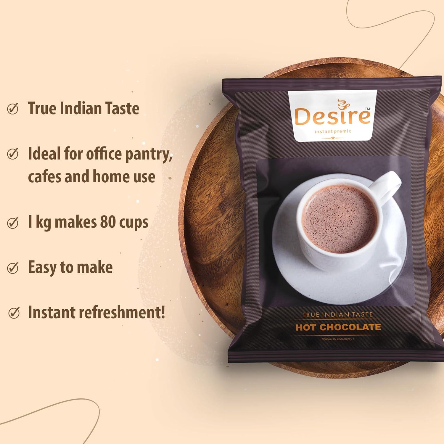 Desire Foods Hot Chocolate Instant Premix, 1Kg, For Both Manual And Vending Machines, Drink, Mix, Refreshing Taste Svhotcho_1000