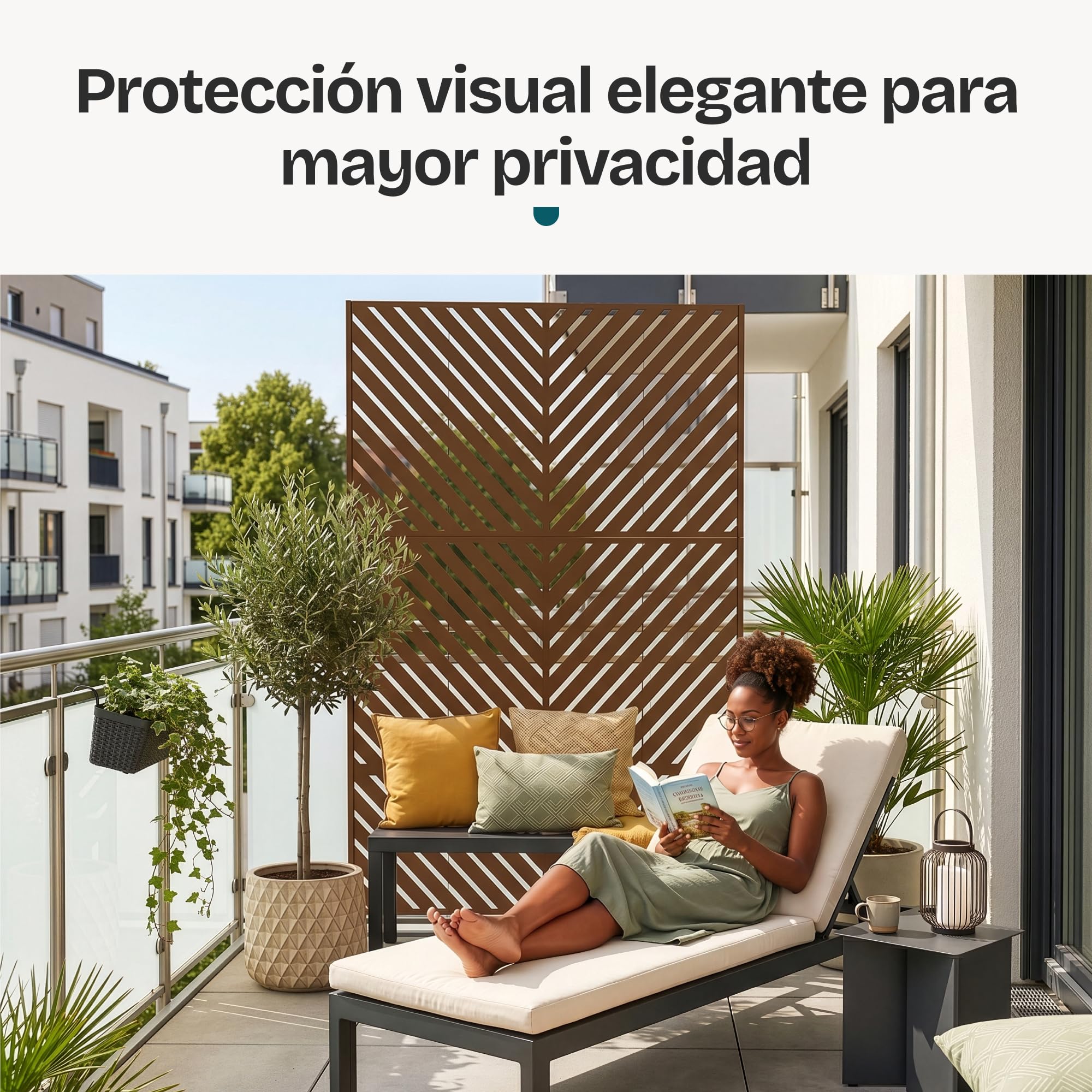 casa.pro Separador de Ambientes Kekan Diseño V Biombo Tabique Exterior y Interior Pantalla de Privacidad Protección contra Sol Acero Galvanizado 180 x 90 cm - Marrón