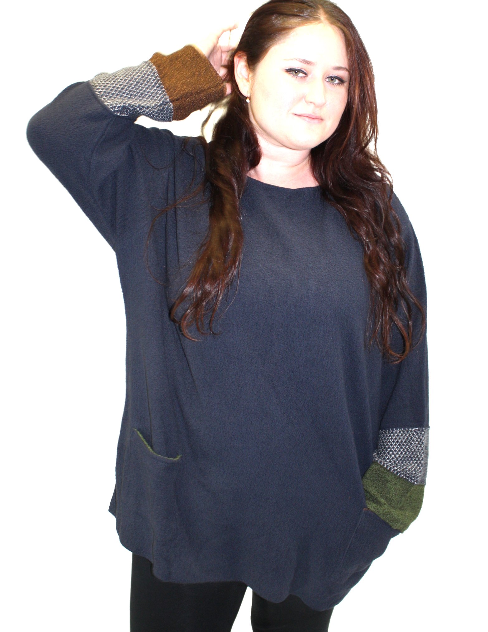 Plus Size Double Cuff Shirt Sweater 2X Navy