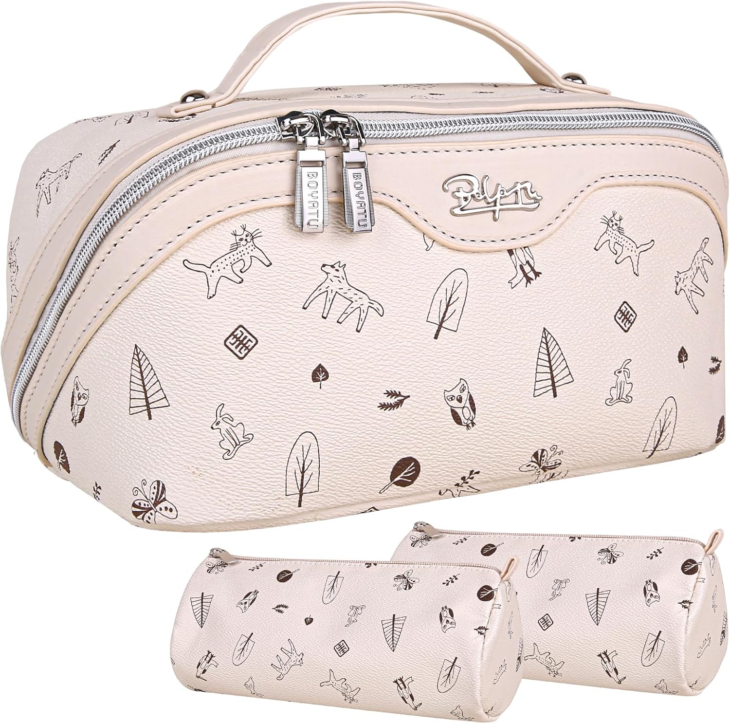 BOYATU Travel Makeup Bag 3-Pcs Set with Handles