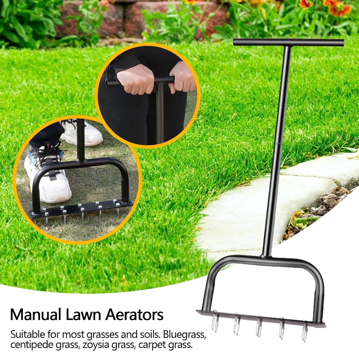 Lawn Aeration Tool - Carbon Steel Garden Lawn Aerator, Manual Core Aerator Tool | Lawn Aeration Tool, Practical Ground Loosening Agricultural Tool for Most Grass and Soil, 12.76x32.83in, Gray