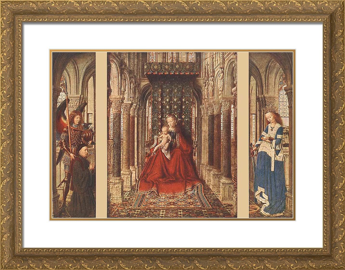 ArtDirect Van Eyck, Jan 24x19 Gold Ornate Framed Art Print with Double Matting Titled: Small Triptych I