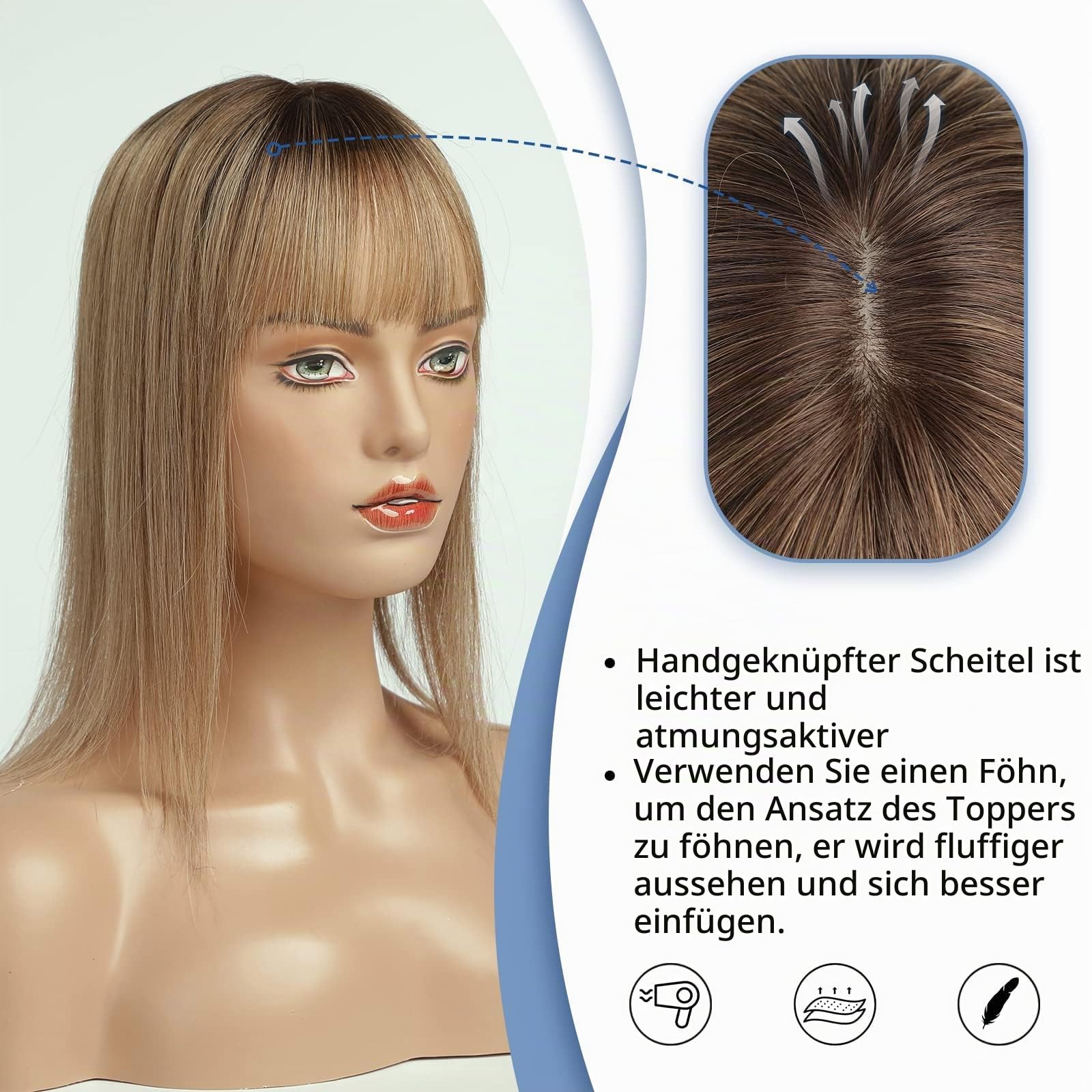 EMMOR Haartopper für Frauen, Haarverlustabdeckung, Haarverdichtung für Frauen mit dünner werdendem Haar, Echthaar, 150% Dichte, Seidenbasis, drei Clips im Topper, 14 Zoll, Farbe 4#.