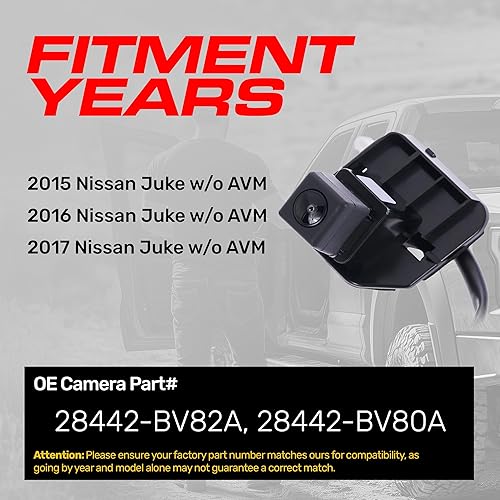 Miniatura 2 de Master Tailgaters Repuesto para Nissan Juke sin AVM (2015-2017) Cámara de respaldo OE Parte # 28442-BV80A, 28442-BV82A