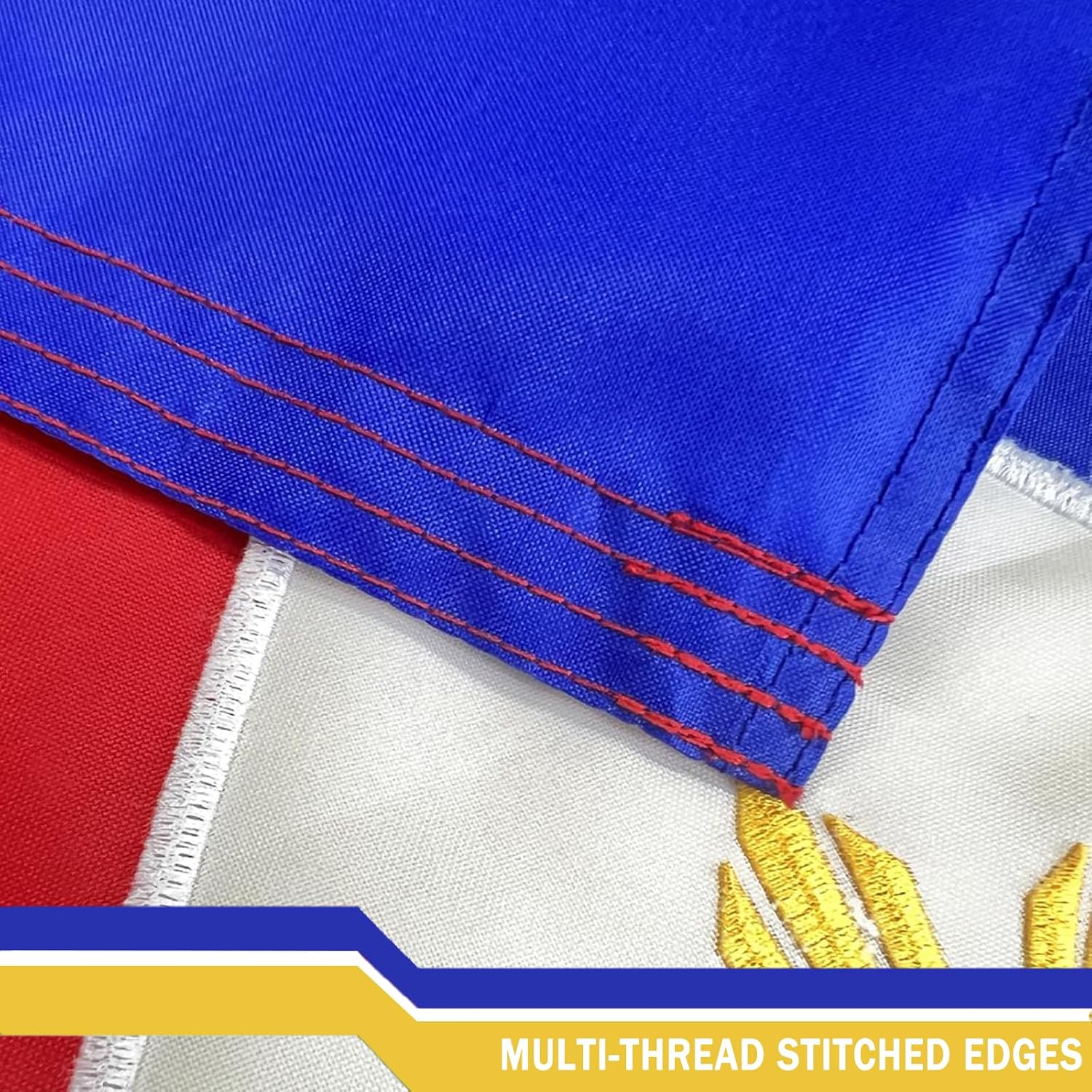 ROTERDON Philippines Flag 3x5 FT, Embroidered Philippine Flag, Filipino Philippine National Flags for Indoor/Outdoor, Heavy Duty Outdoor Sewn Stripes with 2 Brass Grommets