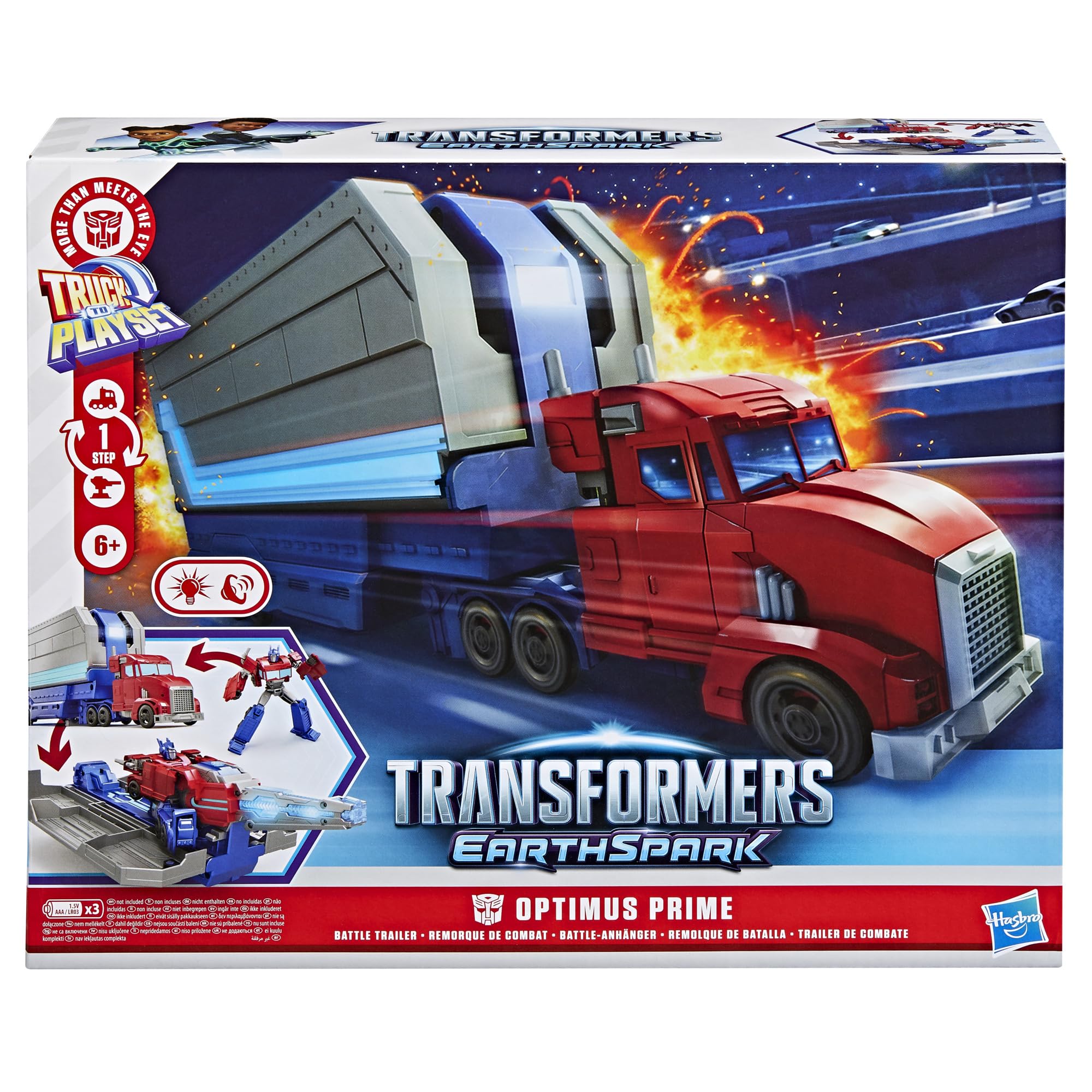 Transformers EarthSpark, Optimus Prime, playset Rimorchio da Battaglia