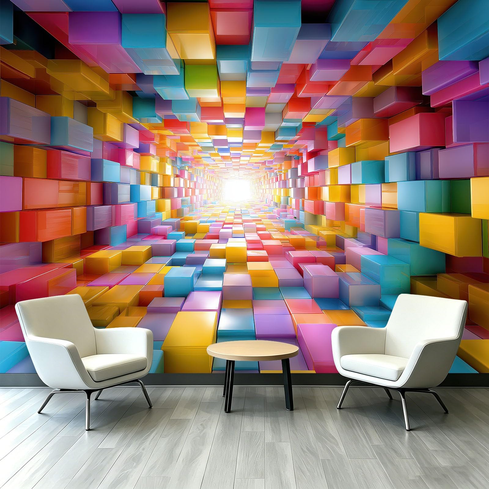 WTD - Papel pintado fotográfico de fieltro 3D, diseño abstracto moderno, 200 x 140 cm, diseño de bloques de túnel, impresión Full HD, moderno efecto 3D, colores resistentes a la luz, para pasillo y