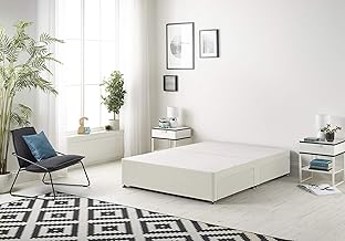 Flexby Divan Base Only with No Drawers and No Headboard - Available in 3ft,4ft,5ft and 6ft- Fabric (4FT Small Double, Plush Ivory Fabric)