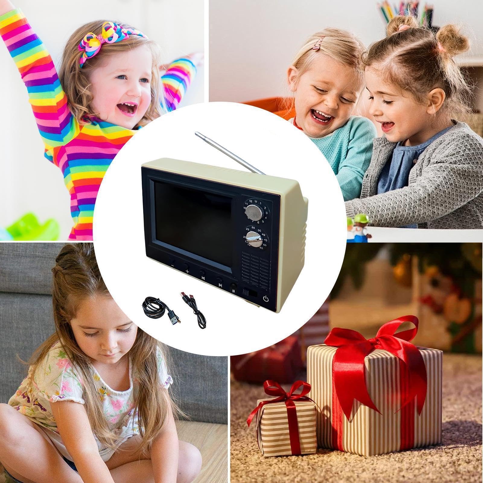 Kieszonkowy TV Retro 8 GB Pamięci Odtwarzanie USB Dekoracja Domu | Obsługa Słuchawek Telewizor Kieszonkowy Do Domu Salonu Sypialni Biura Akademika Przedpokoju Szafki Biurka Domku Dla Lalek