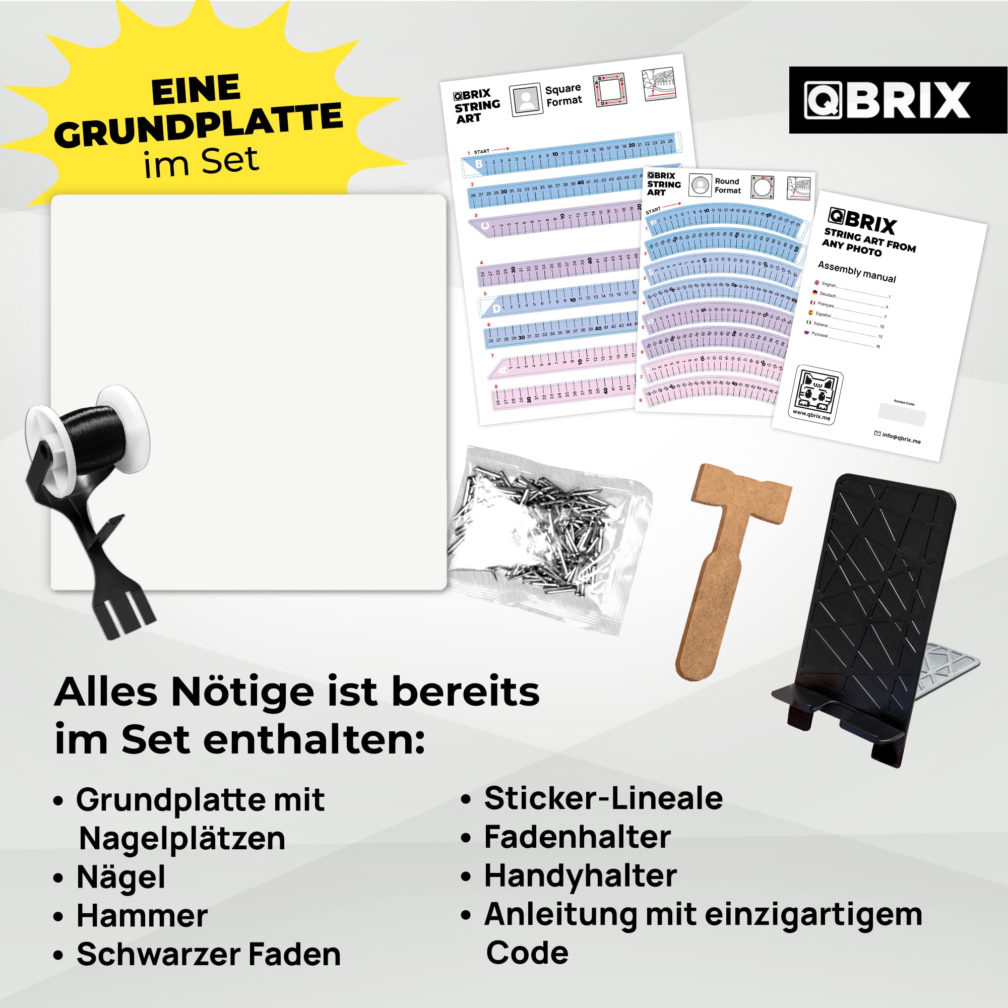 QBRIX Mini – String Art Fadenbild DIY | personalisiertes Geschenk | eigenes Foto als Garnbild | Wunschmotiv | Wandbild (Quadrat- oder Rundform 37×37 cm)