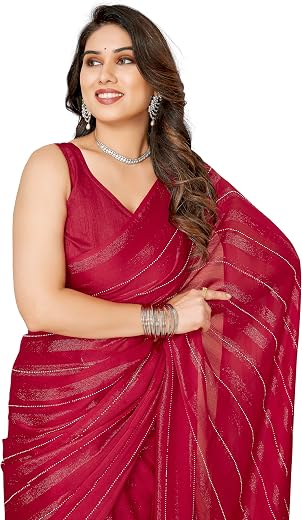 VAIRAGEE Women Soft Rimzim Silk Striped Pattern Ready To Wear Embroidery Saree (2055)