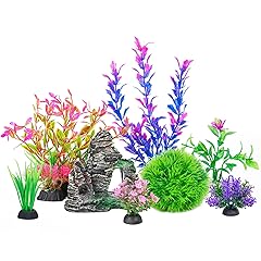 Ameliade Aquarium Artificial Plastic Plants Decorations and Rock Cave Decor Set Goldfish Betta Fish Tank Accessories Small Large Fish Bowl Ornaments