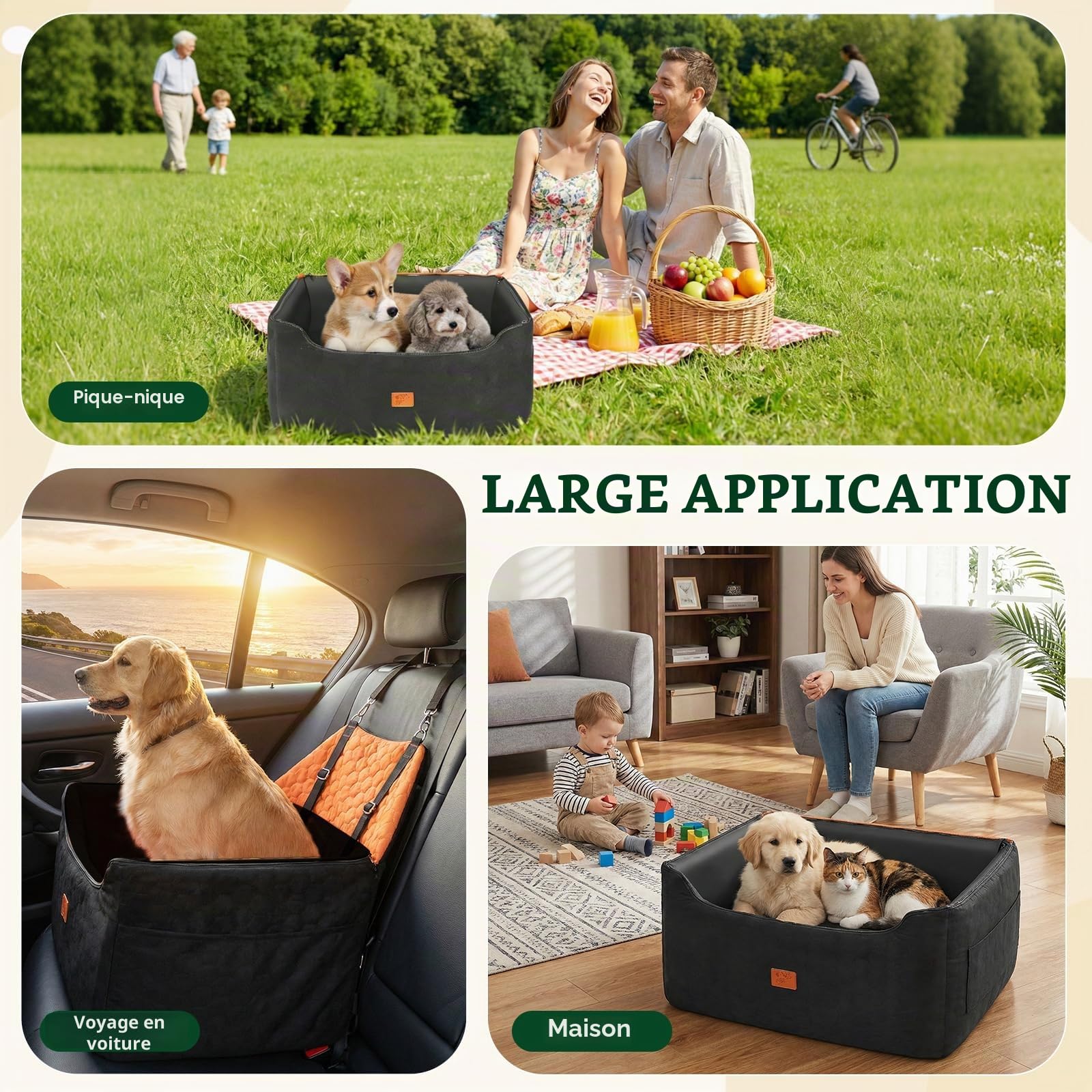 Siège Auto Grand Chien,Rehausseur Amovible et Lavable avec Housse en Cuir Imperméable, pour Chiens de Moyenne et Grande Taille Laisse Incluse, Panier Chien Voiture Plus Lourds78x55x53CM(Brunâtre Noir