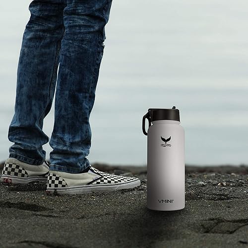 Miniatura 7 de Vmini - Botella de agua de acero inoxidable 188 de boca ancha con aislamiento al vacío y con tapa de popote, 12  18  24  32  40  64 oz