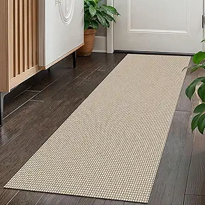 KOZYFLY Runners for Hallways 2x5 ft Washable Kitchen Runner Non Slip Rubber Backed Hall Runners Cotton Entryway Runner Rugs Floor Carpet for Indoor Backdoor Bedroom Kitchen, Ivory/Khaki