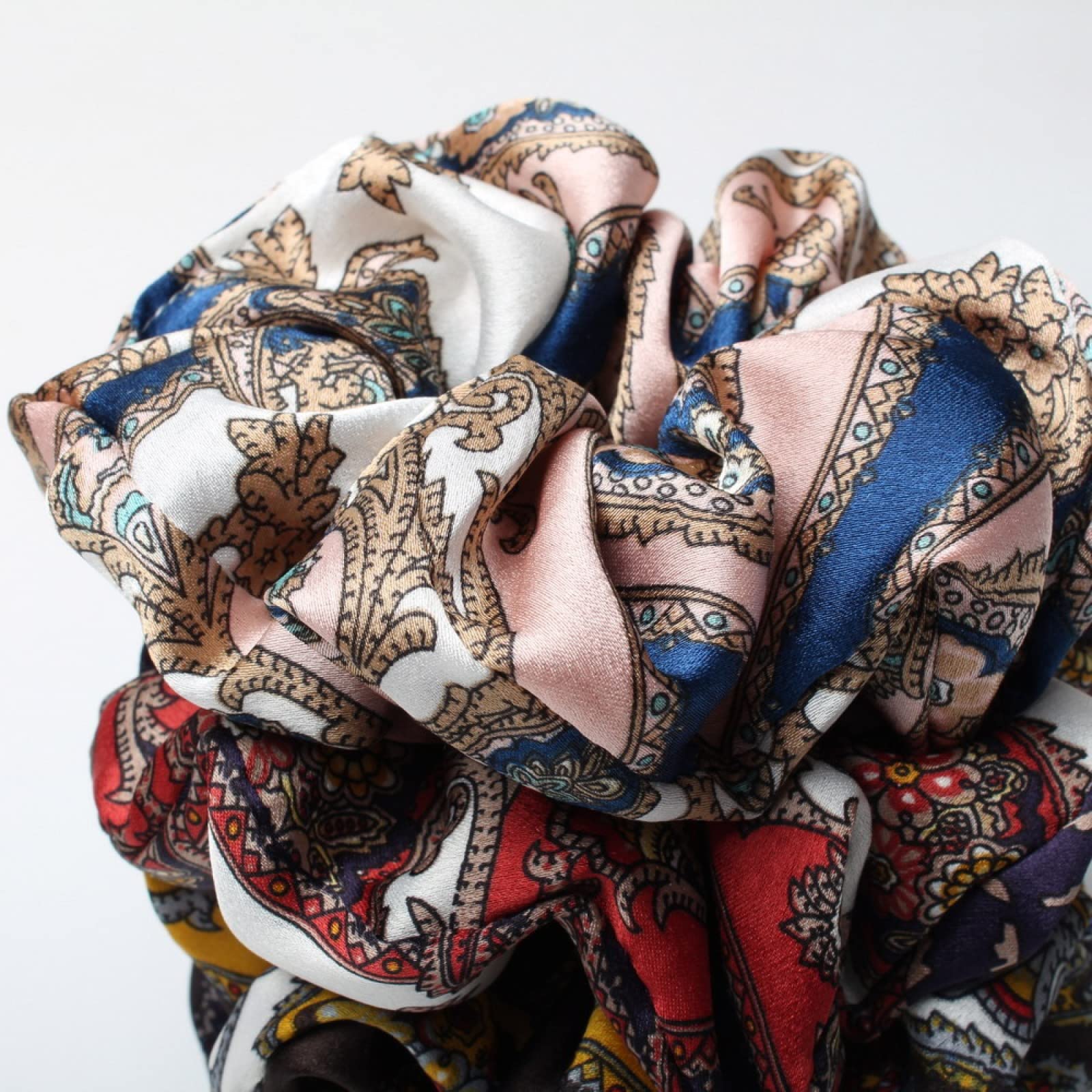 ACiyD Paquete de 2 coleteros de satén Retro para Mujer, coleteros con Estampado de Cadena, Lazos para el Pelo, Gomas elásticas Anchas para el Pelo, tocados, Color E (Color E)