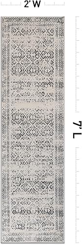 Miniatura 2 de Rugshop Alfombra de pasillo suave con borde bohemio envejecido, resistente a las manchas, 2 x 7 pies, color gris