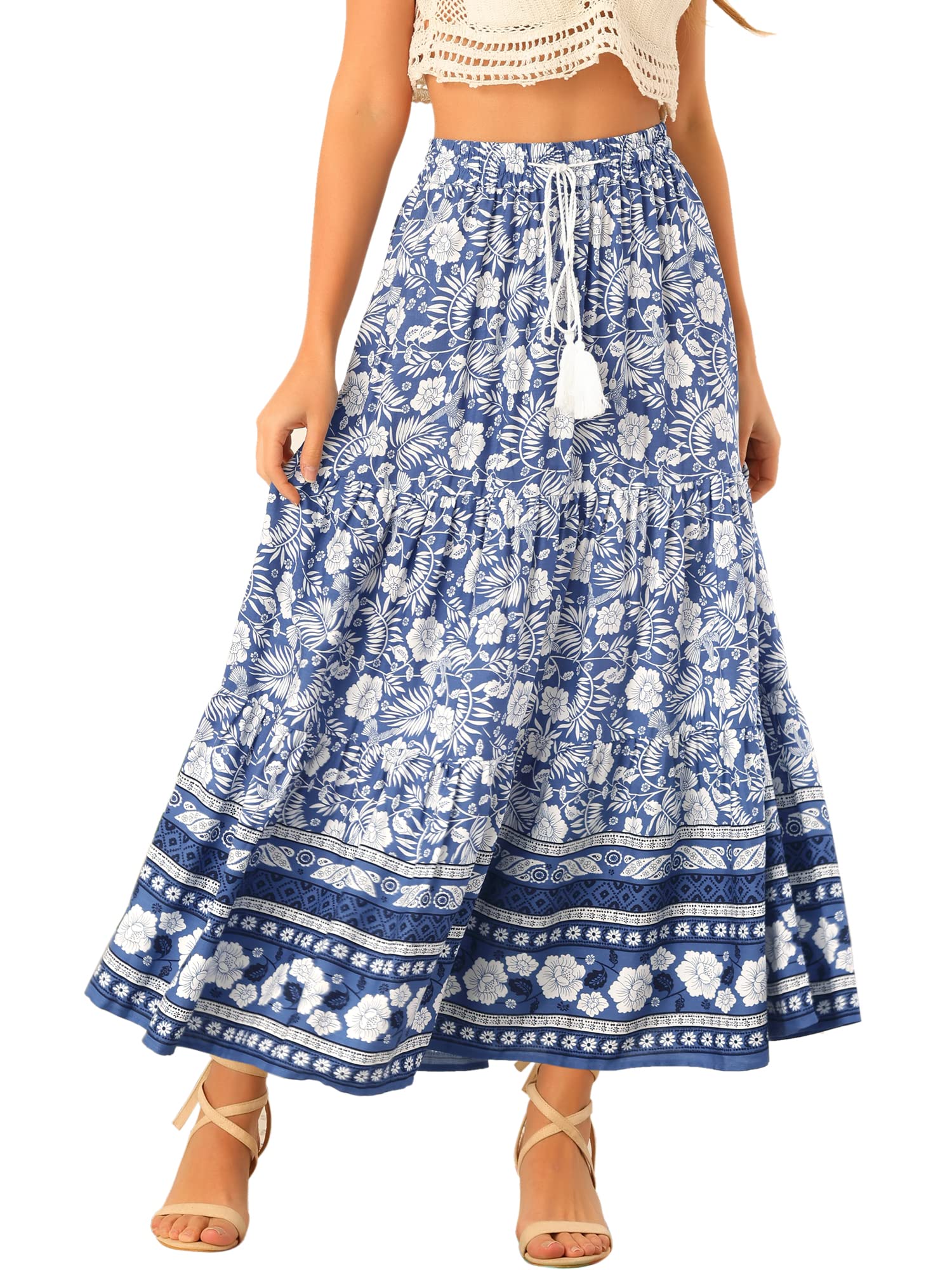 Allegra K Gonna floreale per donne Boho nappe elastico in vita casual maxi gonne