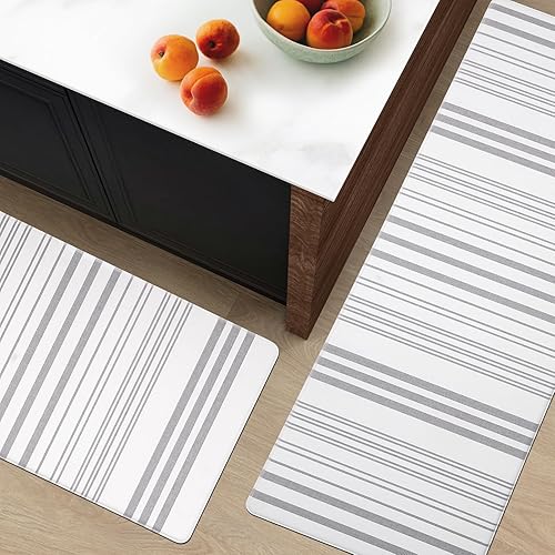 Miniatura 2 de FRESHMINT Farmhouse - Juego de 2 tapetes de cocina antifatiga a rayas, acolchados de espuma para piso, tapete cómodo antideslizante impermeable,
