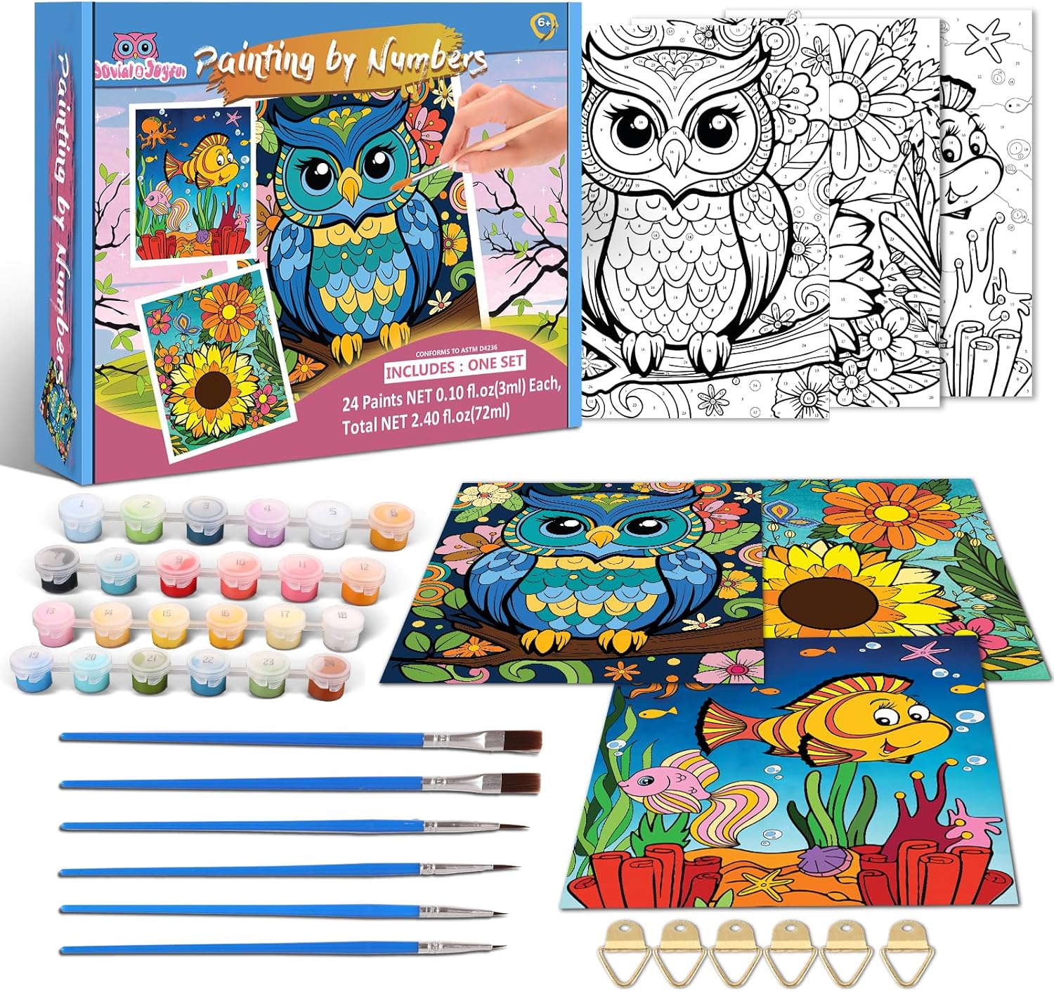 Kids Paint By Number Kits Age 8-12, 3 Pack 8×10 Inch Framed Canvas With 24 Acrylic Paint Pots, 6 Brushes For Kid, Painting Kits For Kids, Crafty By Numbers With Paint, 6-10 Year Old Girl Birthday Gift Kids Paint By Number Kits Age 8-12, 3 Pack 8×10 Inch Framed Canvas With 24 Acrylic Paint Pots, 6 Brushes For Kid, Painting Kits For Kids, Crafty By Numbers With Paint, 6-10 Year Old Girl Birthday Gift
