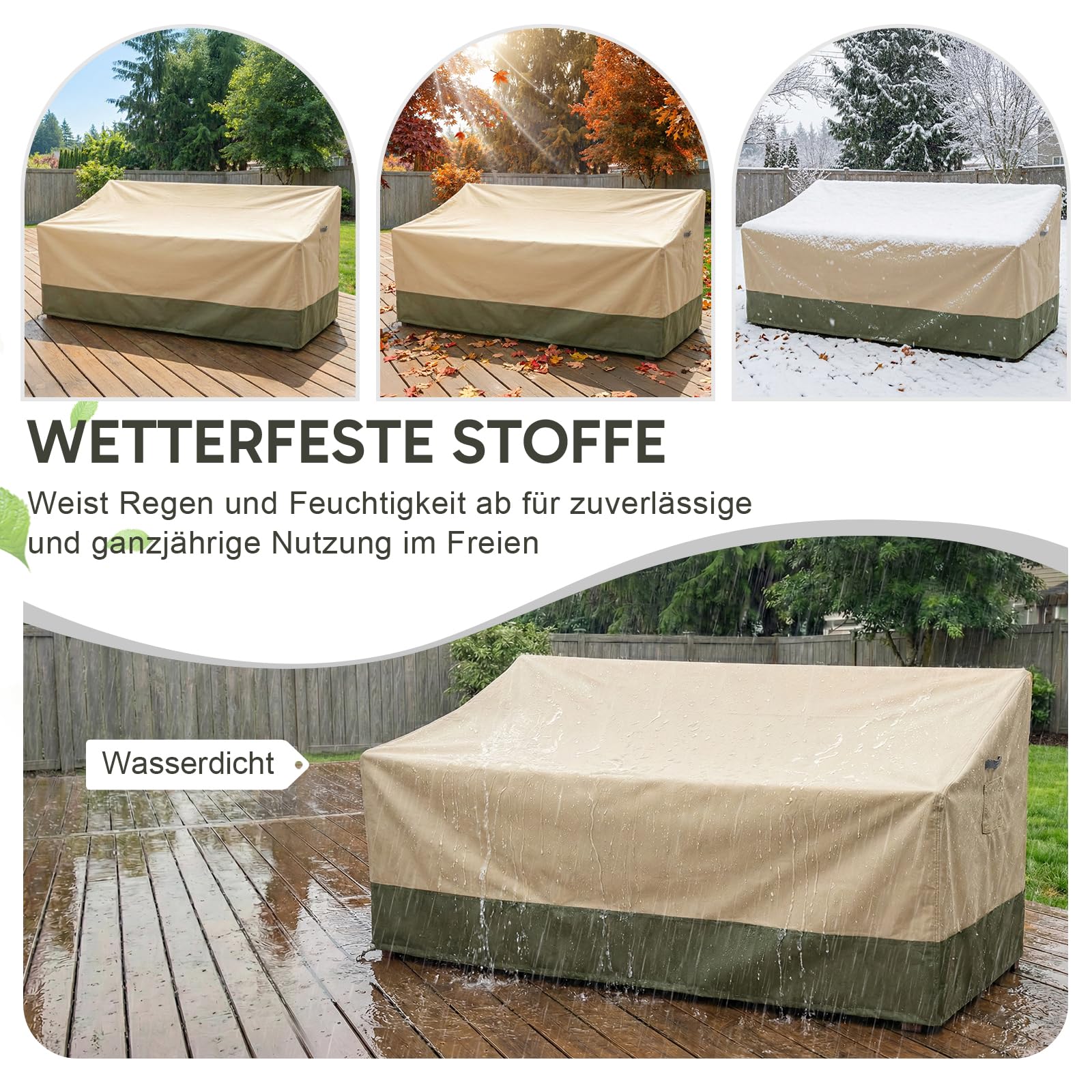 COWVIE Outdoor-Sofabezug für 3-Sitzer-Terrassenbank und Couch, wasserdichte 600D-Terrasse-Loveseat-Abdeckung mit reflektierenden Griffen und integrierter Aufbewahrungstasche für den Rasen