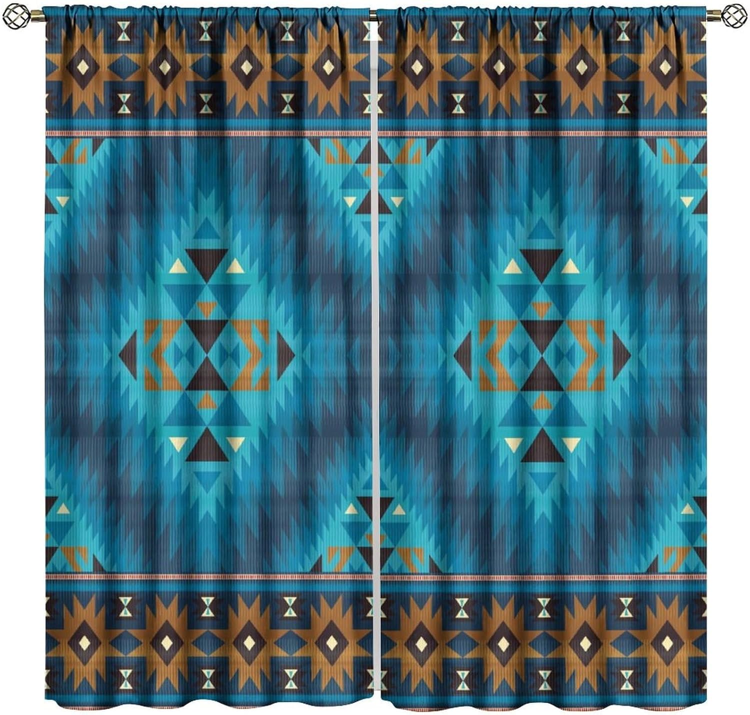 Aztec Curtains Boho Style Native Tribes Navajo Pattern Native Abstract Painting Printed Curtains Living Room Bedroom Set of 2 63x72 Inches