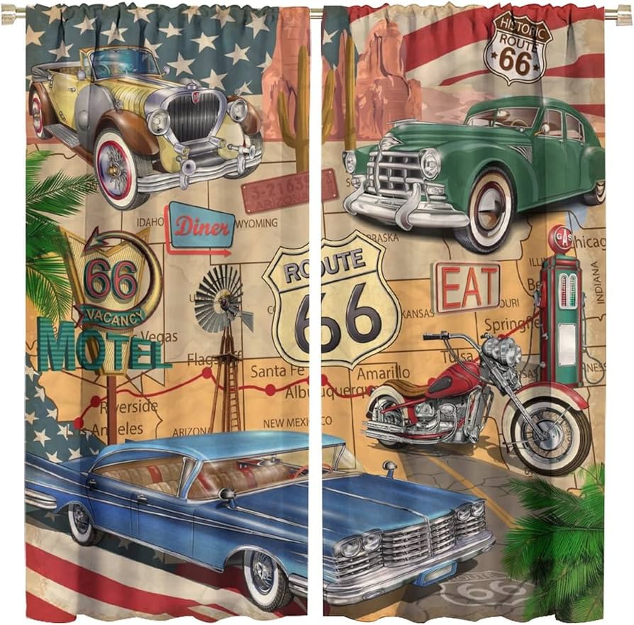 Amazon｜GoDazzling アンティークカー遮光カーテン 窓 オールド