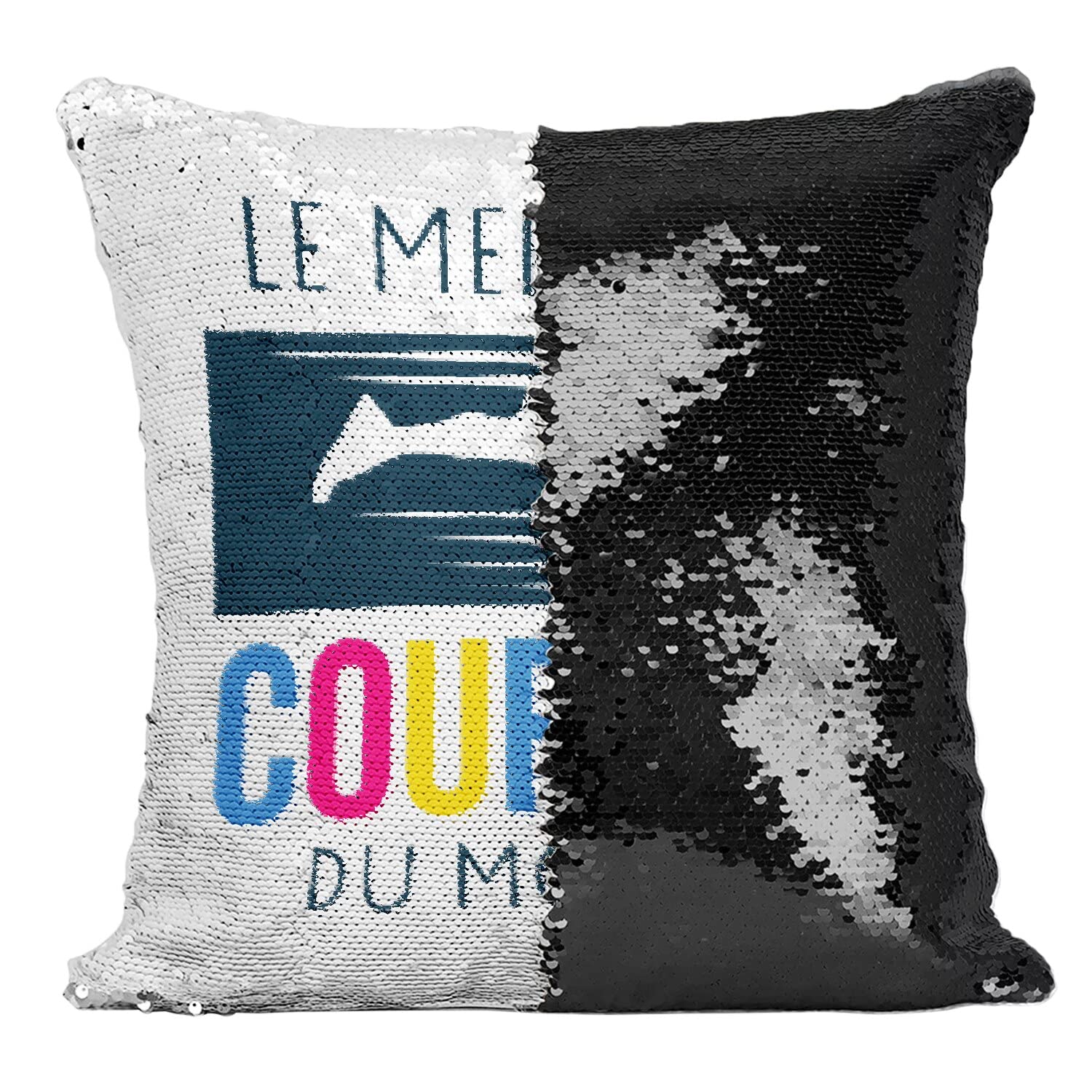 Coussin Paillettes Noir Le Meilleur Coureur du Monde en Sequins Chic