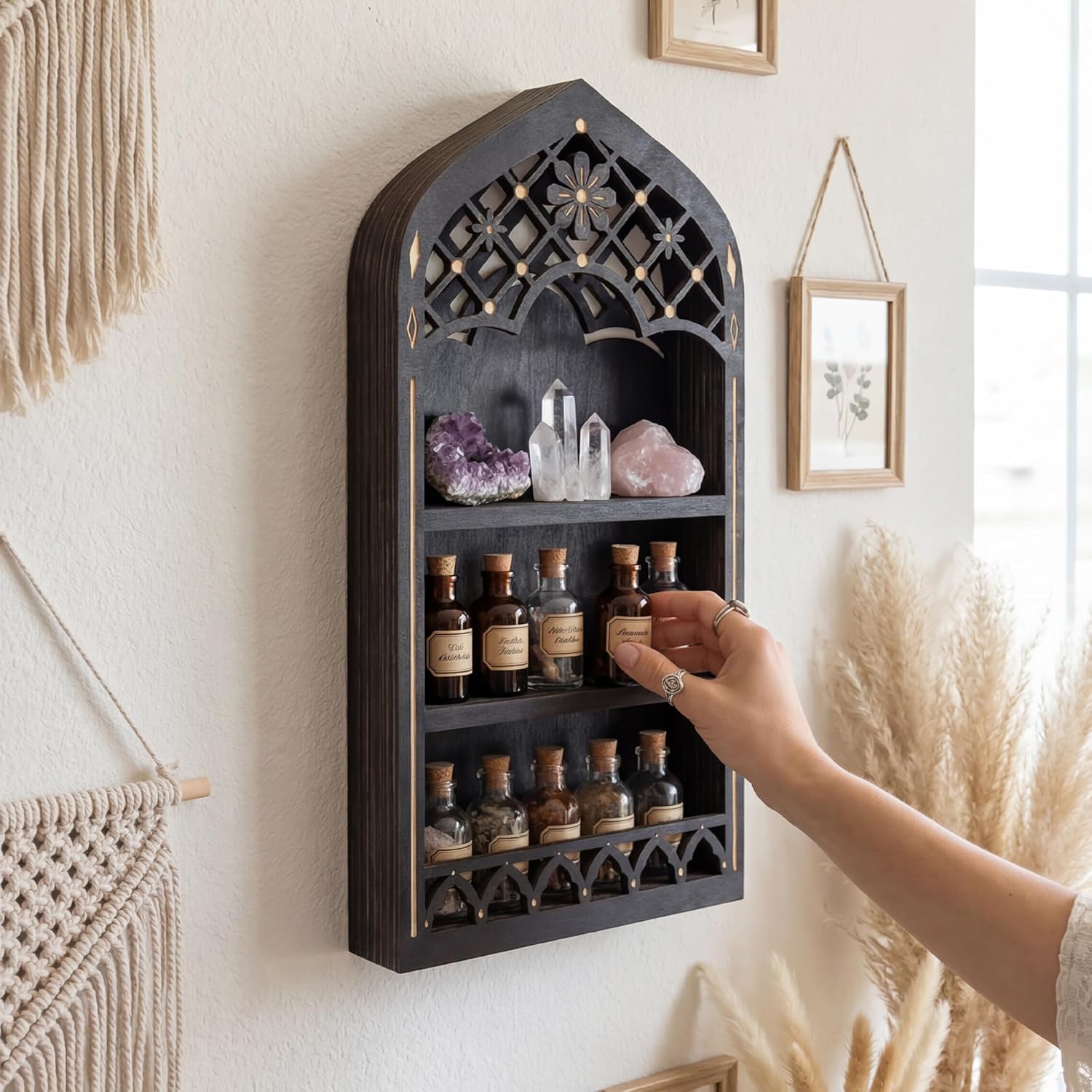 Floating Shelf for Wall | Gothic Window Crystal Display Shelf | Wall Mount Shelf | Cottagecore Vintage Decor | Wooden Wall Shelf for Bedroom and Living Room | Perfume Shelf for Wall | Wall Art Gift