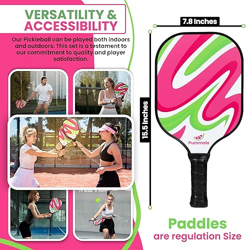 Miniatura 7 de Juego de palas de pickleball  Raquetas de pickleball, 2 paletas de pickleball de fibra de carbono, 2 pelotas para exteriores + 2 bolas de interior,
