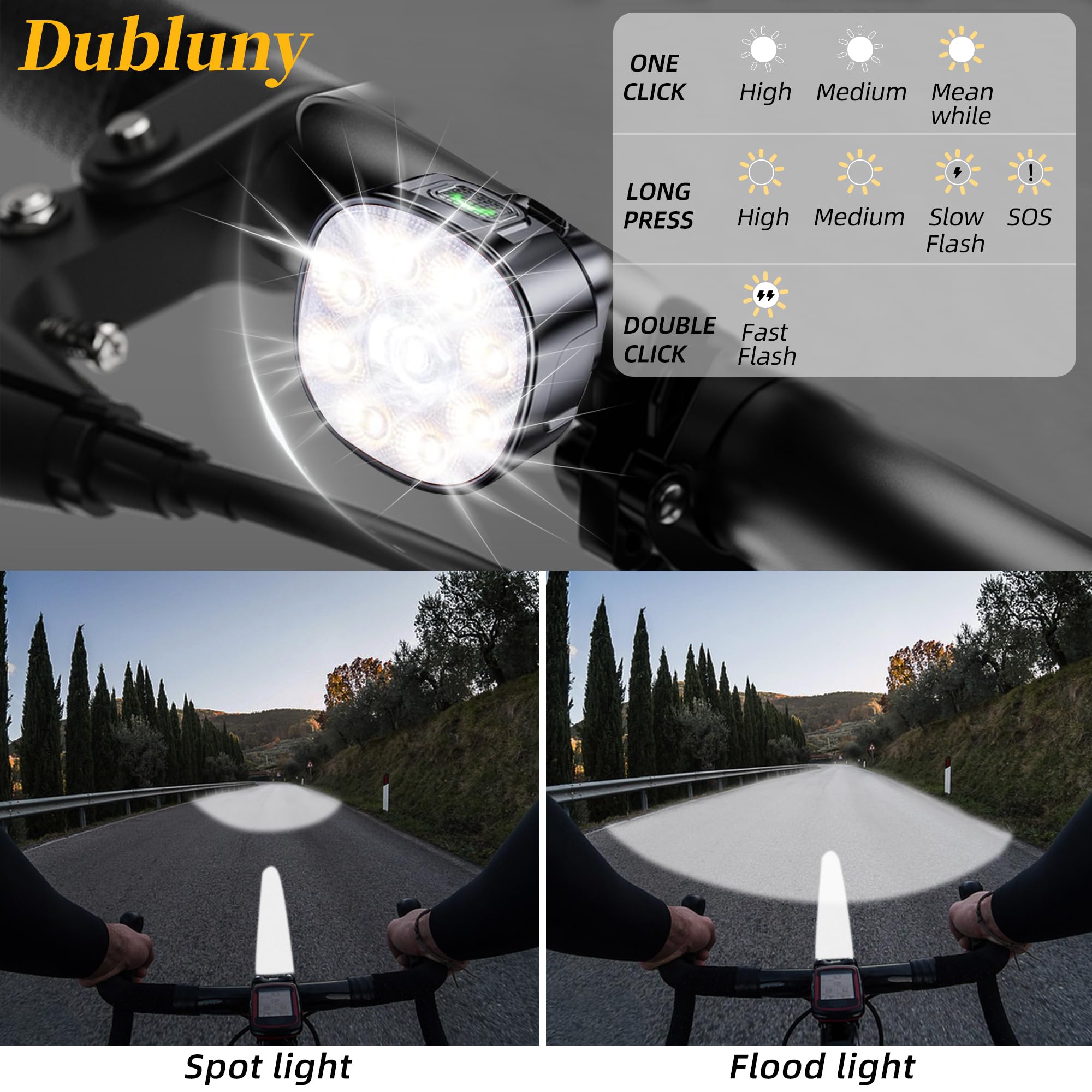 Luci per bicicletta [8+7 modalità], luci anteriori e posteriori super luminose, ultra luminose con faretto e proiettore, impermeabile IP65 e luci per scooter, facili da installare