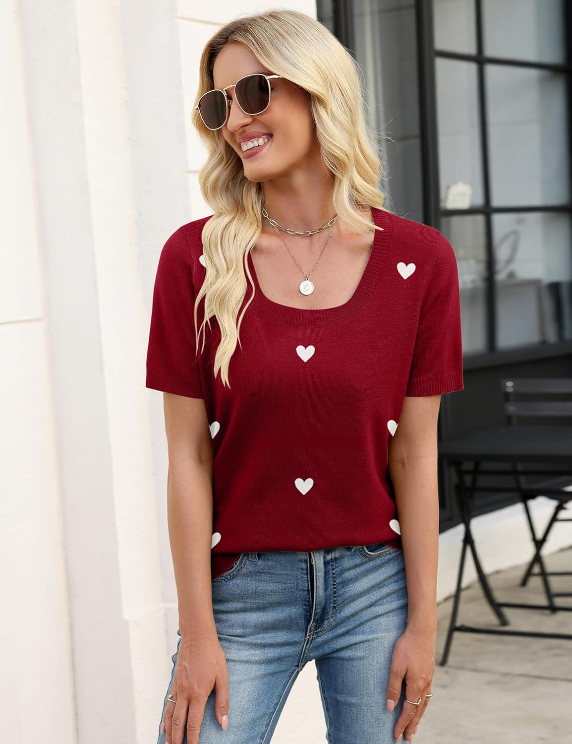 LOMON Womens Short Sleeve Sweater Spring Square Neck Knit Tops Summer Fahshion Business Casual Tops - Image 3