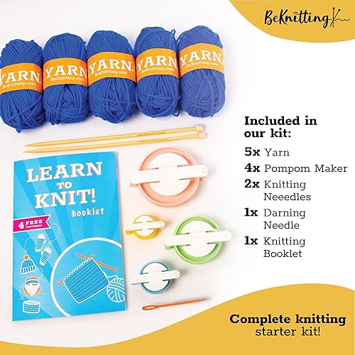 Miniatura 3 de BeKnitting Kit de tejido para principiantes adultos y niños - Aprende a tejer - Hilo, fabricantes de pompones, agujas y otros suministros