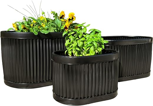 French Country Galvanized Planters, Set of 3