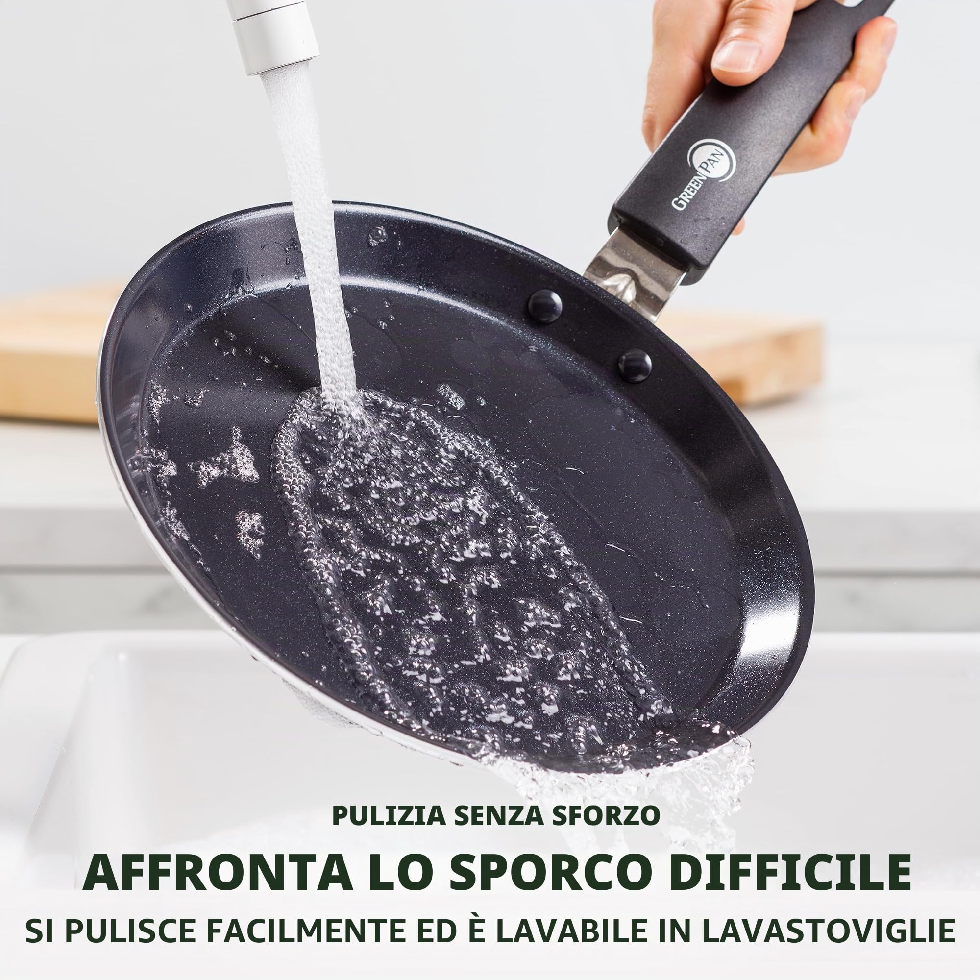 GreenPan Essentials Padella per Crêpes e Pancake in Ceramica Sana e Antiaderente da 28 cm, Senza PFAS, Induzione, Sicuro al Forno e al Griglia fino a 160°C, Lavabile in Lavastoviglie, Nero