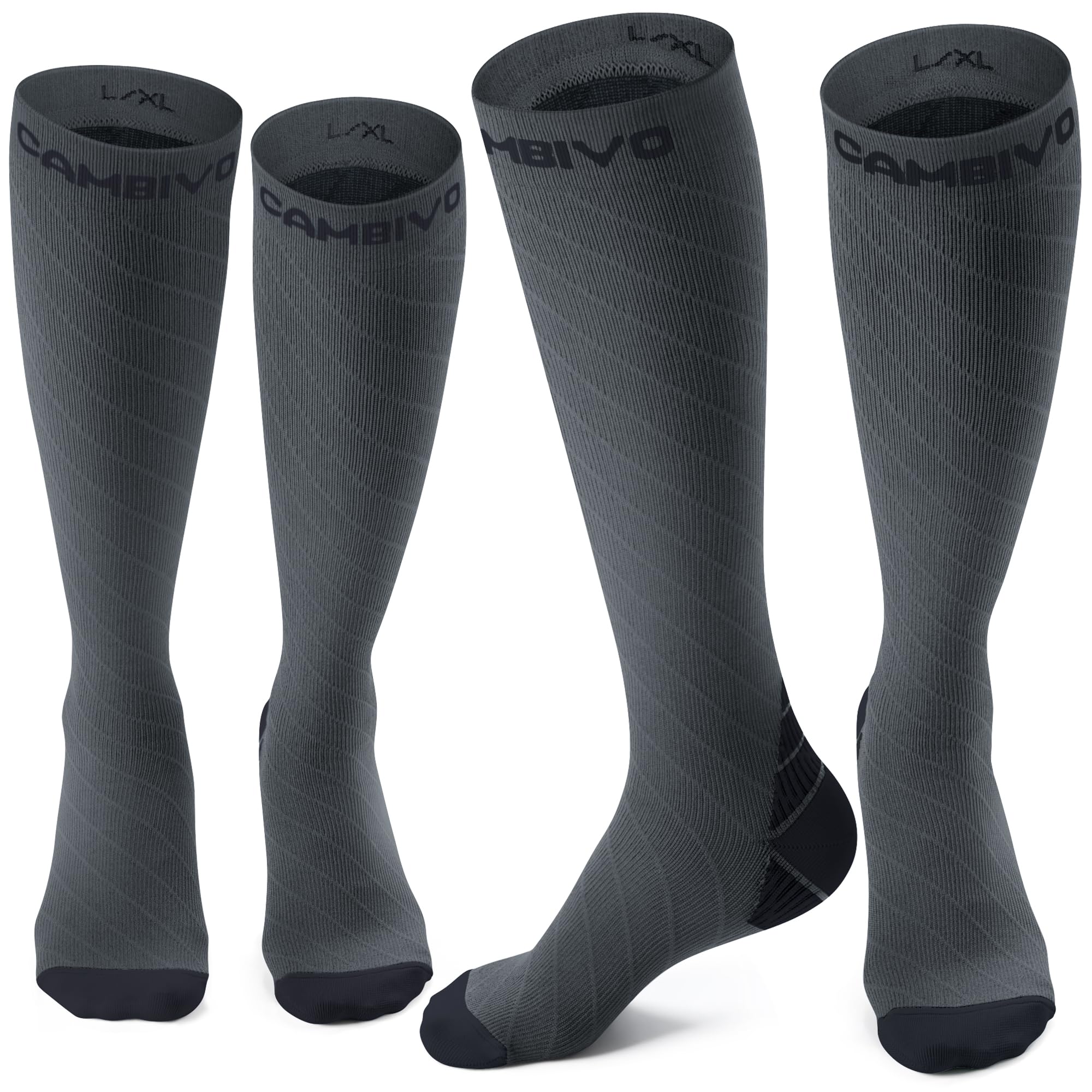 CAMBIVO Compression Socks for Women & Men 2 Pairs, Flight Socks Compression Stockings Running Socks for Calf & Ankle Support, Sports, Flying, Maternity Pregnancy, Nurses, Travel