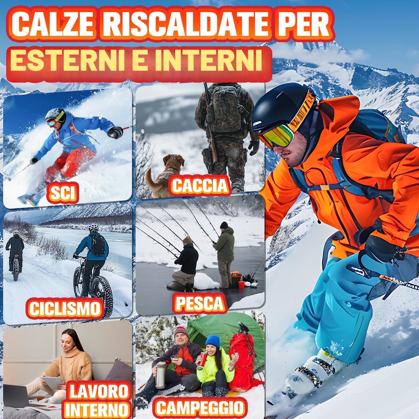 Multper Calze Riscaldate a Batteria per Uomo e Donna, 2×5000mAh Calze Termiche Ricaricabili, 3 Livelli di Calore, Calzini Termici Lavabili, Scaldapiedi Elettrico per Sport, Sci, Campeggio