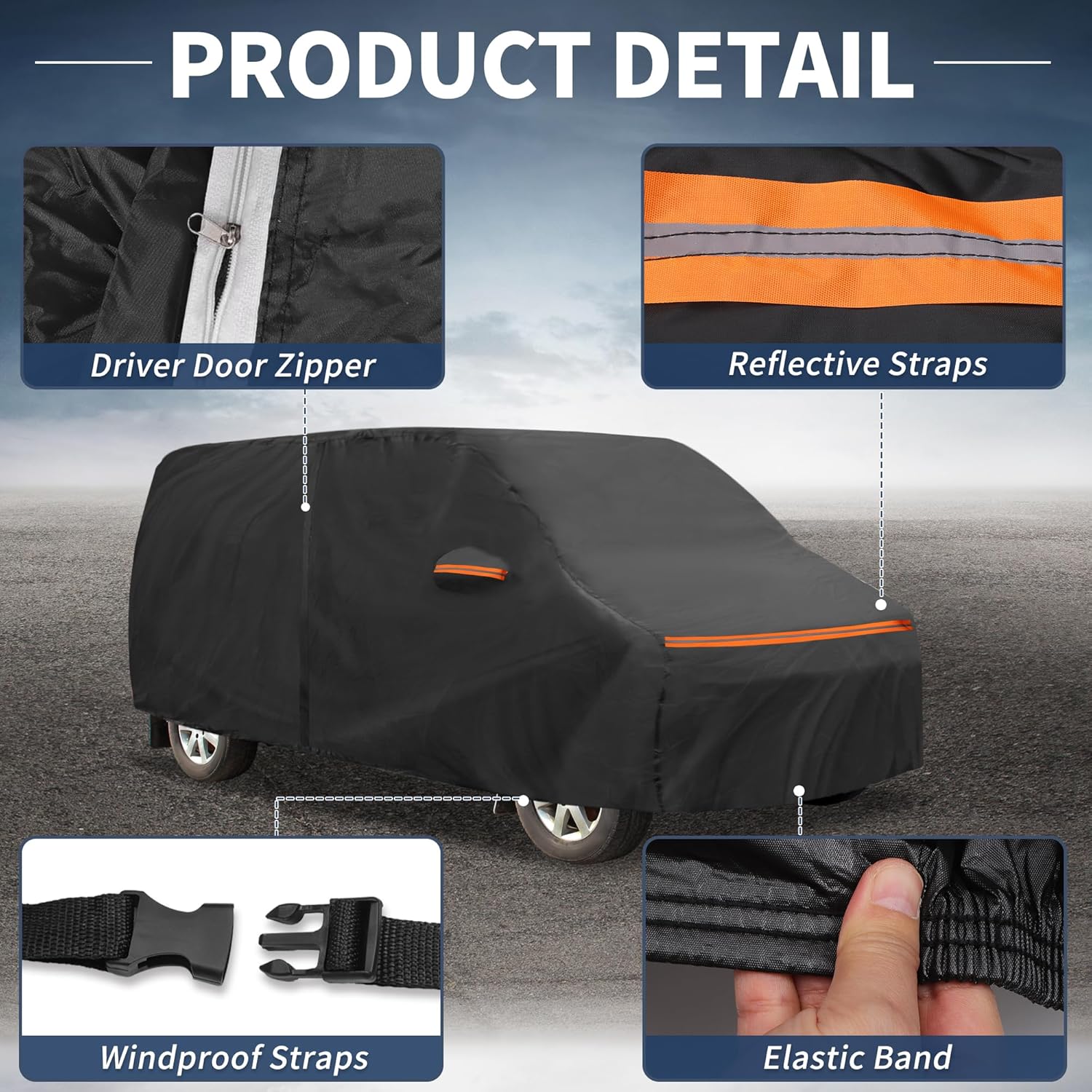 X AUTOHAUX Car Cover for Toyota Voxy Aluminum Film,Cotton Outdoor Full Car Cover All Weather Waterproof Windproof Sun Protection with Driver Door Zipper