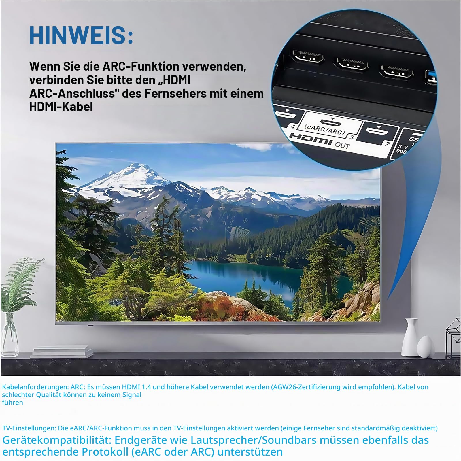 HDMI Audio Extraktor mit eARC – 24-Bit/192 kHz DAC, 5.1/7.1-Kanal zu Optical/RCA/3.5mm für TV/Soundbar (ARC unterstützt)