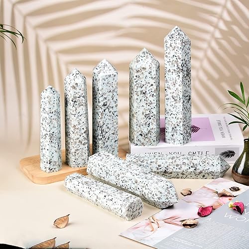Miniatura 6 de JIC Gem Varita de cristal de obelisco de cuarzo balmatín natural, punto de torre 6 columnas facetadas, varita de cristal para reiki, curación de