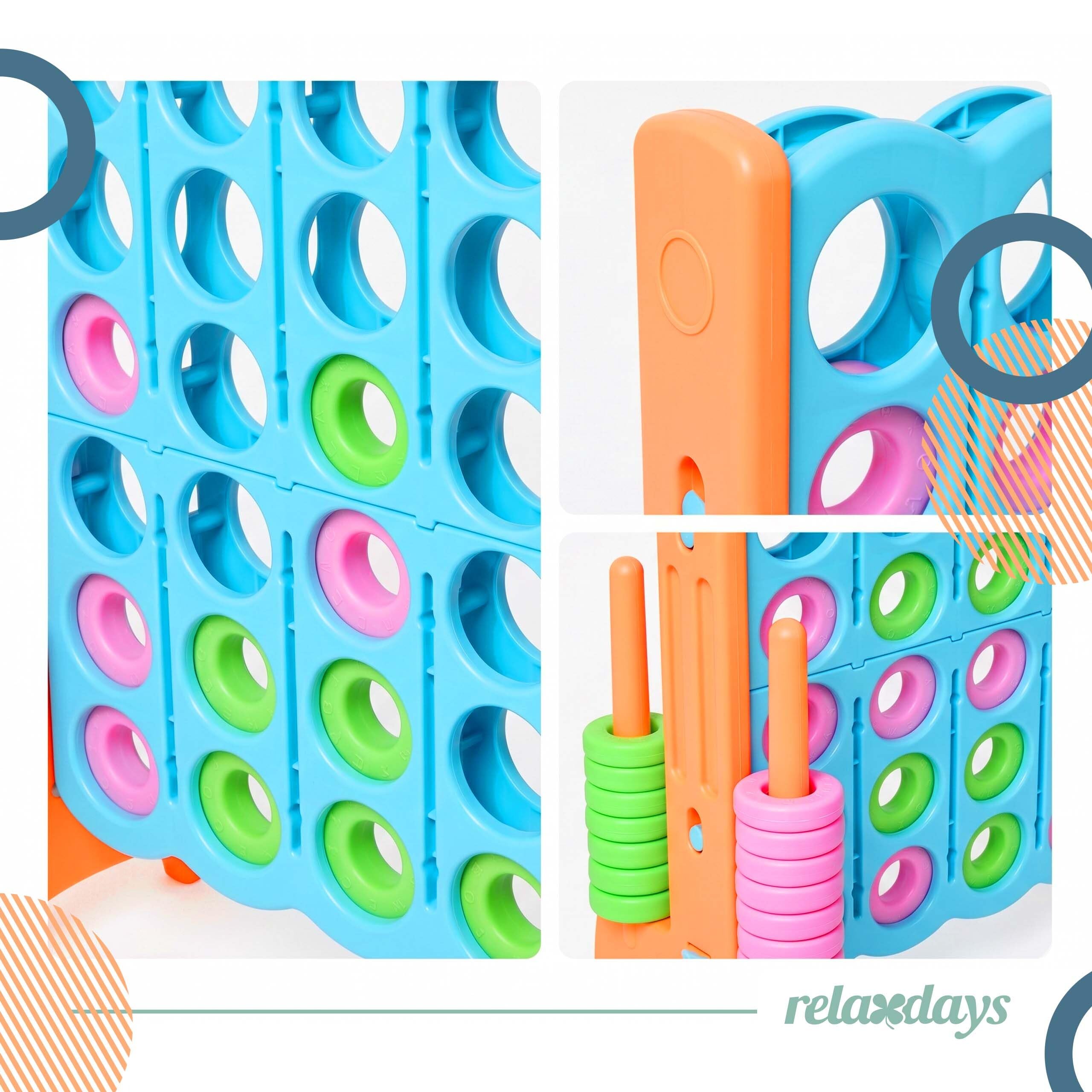 Relaxdays Vier Gewinnt XXL, Outdoor, Kinder & Erwachsene, HBT 110x120x55cm, Vier in Einer Reihe, PP, hellblau/orange